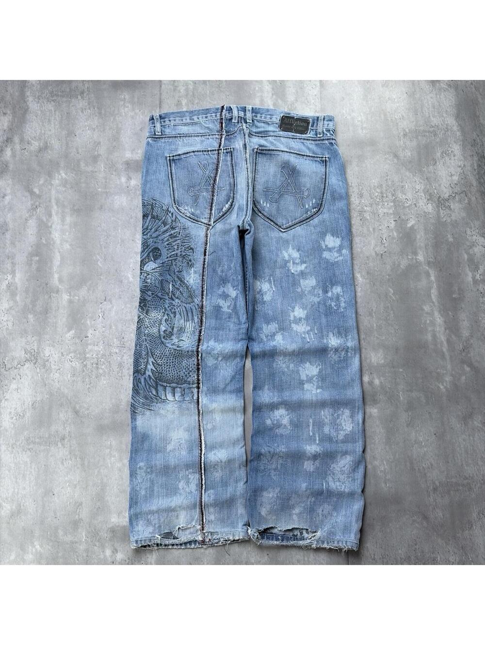 Y2K Affliction Grunge Gothic Distressed Baggy Denim Jeans